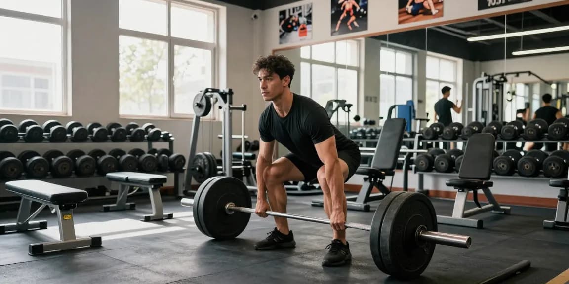 Steroidshop: Bodybuilder beim Training im modernen Fitnessstudio mit Gewichten.