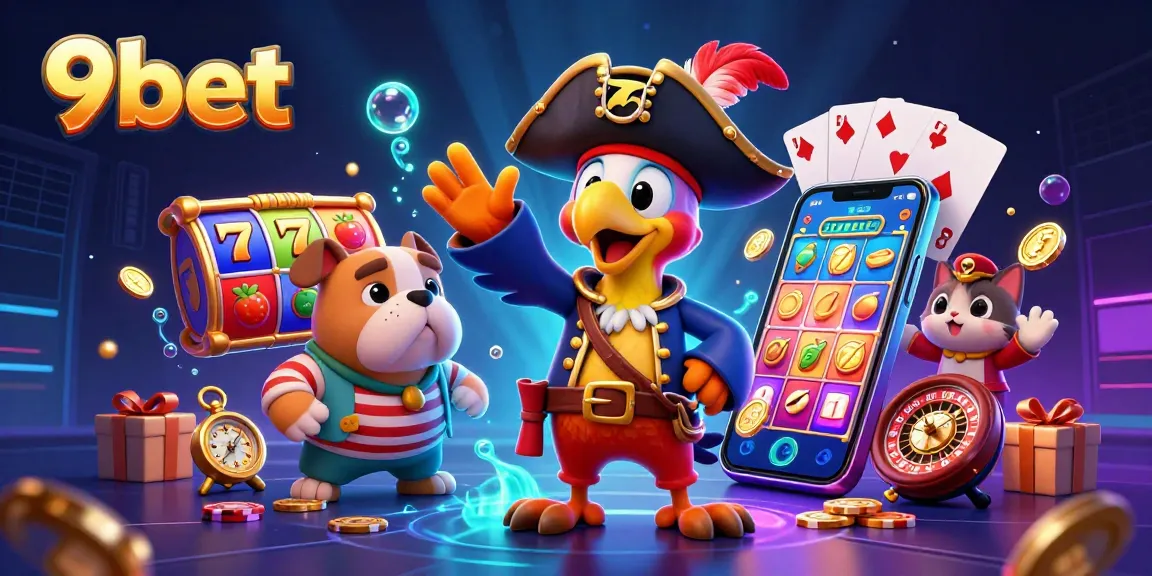 Engaging scene of 9bet pirates navigating a vibrant casino landscape with dynamic slot games.