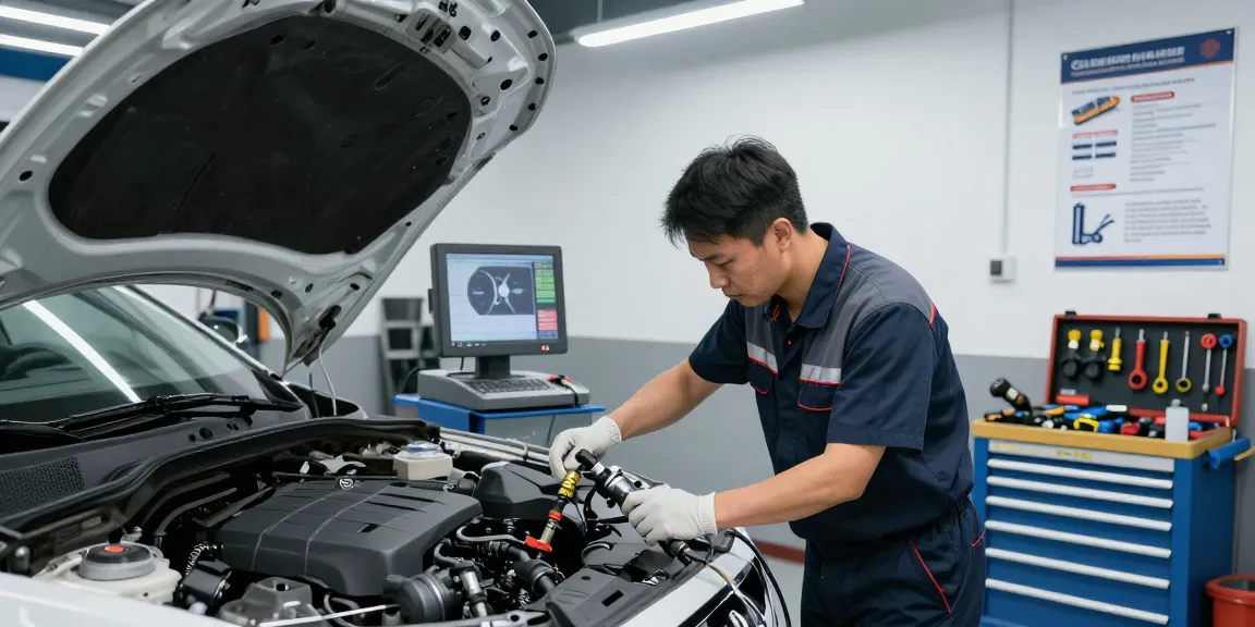 DPF Reinigung Hannover in professioneller Werkstatt mit Techniker, der DPF-Service durchführt.