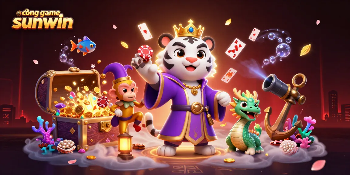 Experience exciting moments at cổng game sunwin with a lively scene of casino characters and elements.