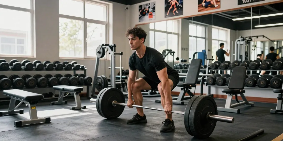 Steroidshop: Bodybuilder beim Training im modernen Fitnessstudio mit Gewichten.