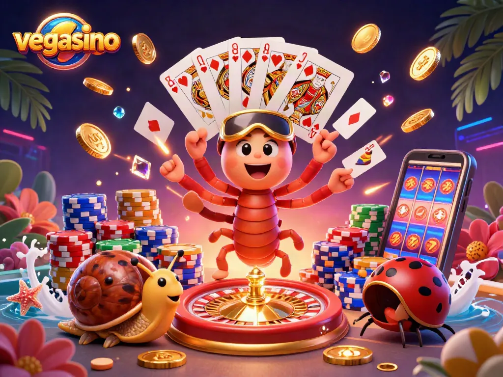 Experience the thrill of vegasino with colorful 3D casino elements and charming characters.